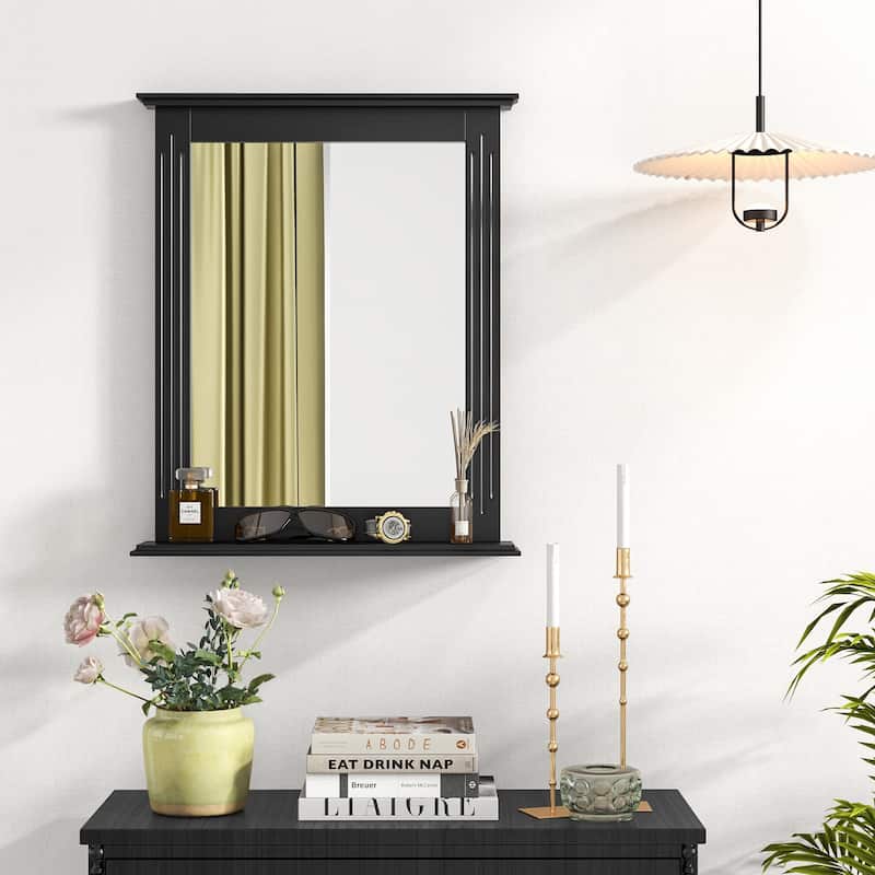 Gymax Bathroom Wall-Mounted Mirror w/ Shelf Vanity Makeup Mirror
