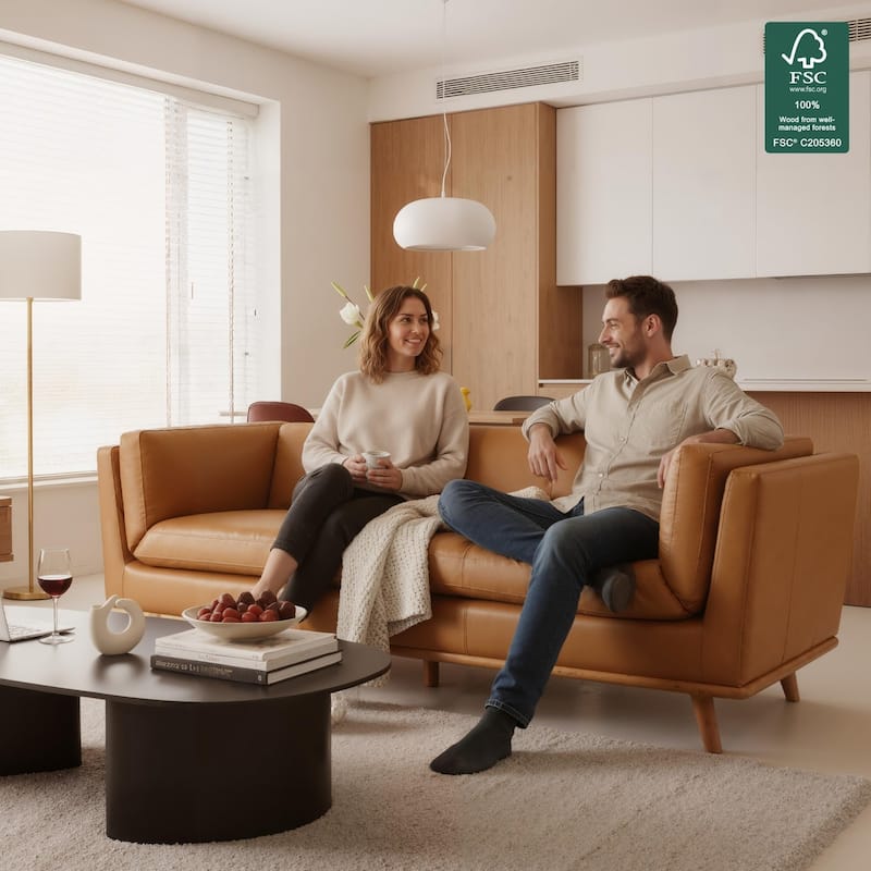 MCombo Napa Leather Couch, 88'' Leather Sofa, Full-Grain Leather Sofa for Solid Wood Accent, Vintage Italian Leather