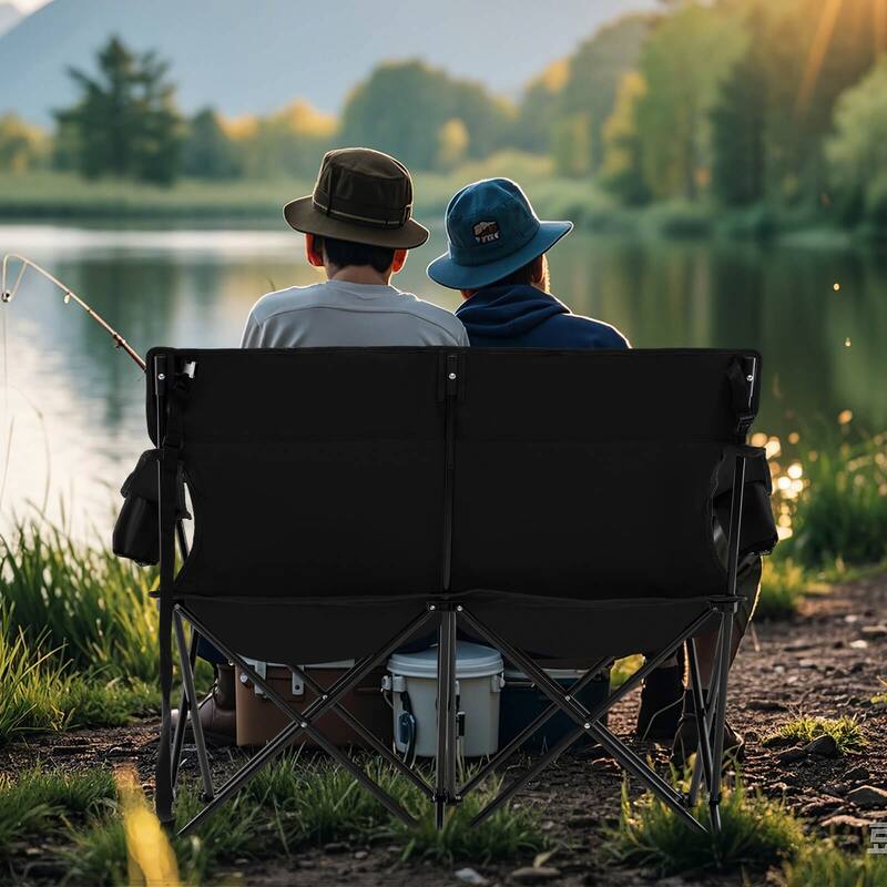 Costway 2-Person Outdoor Folding Loveseat with Cup Holders Armrests