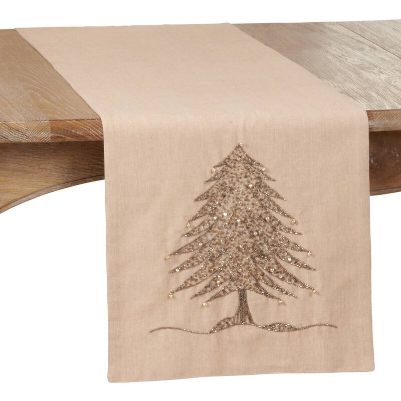 Table Runner With Beaded Christmas Tree Design