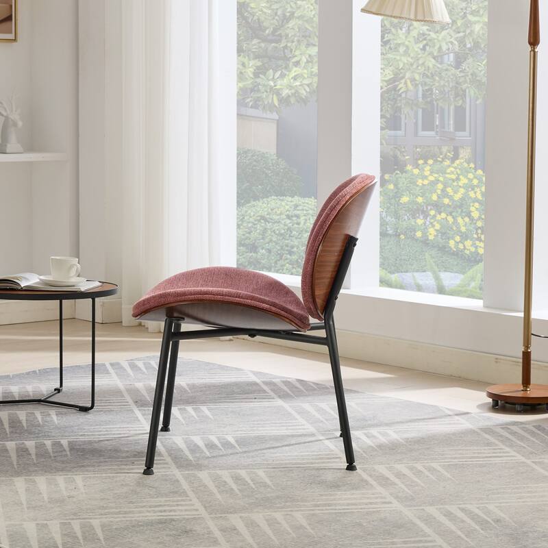 Shell Chair Single Side Chair Tripod,Bean Paste Pink Fabric Lounge Chair In Walnut Finish Backrest,Bean Paste Red Color