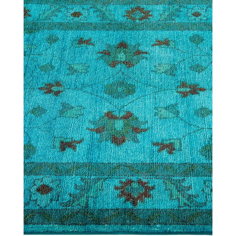 Overton Hand Knotted Wool Vintage Inspired Modern Contemporary Overdyed Blue Runner Rug - 2' 10" x 14' 9"