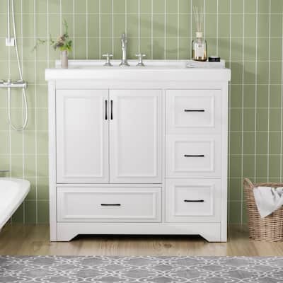 Bathroom Vanity with Single Sink, Undermount Bathroom Sink Cabinet, Freestanding Bathroom Cabinets with Double Door & 4 Drawers