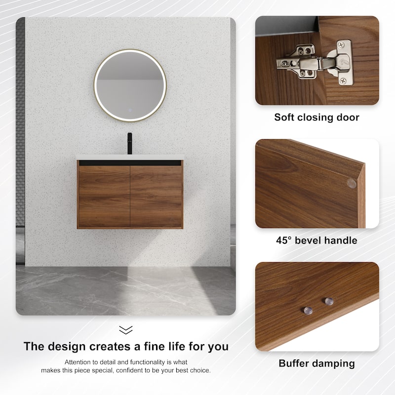 Bathroom Vanity With Sink In 16/20/24/30/36 Inch, Floating Bathroom Vanity With Soft Close Door