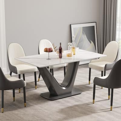 63 "modern artificial stone white panel V-shaped metal legs-can accommodate 6-8 people.