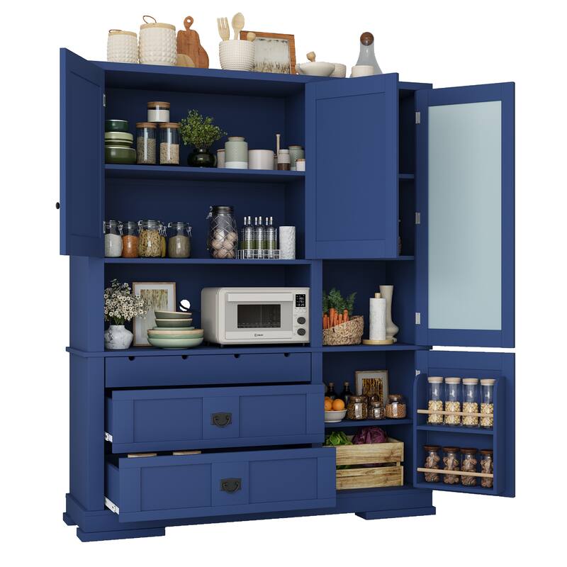 Roomfitters 78 Inch Large Kitchen Pantry Storage Cabinet with Microwave Station and Drawers, Shaker Style
