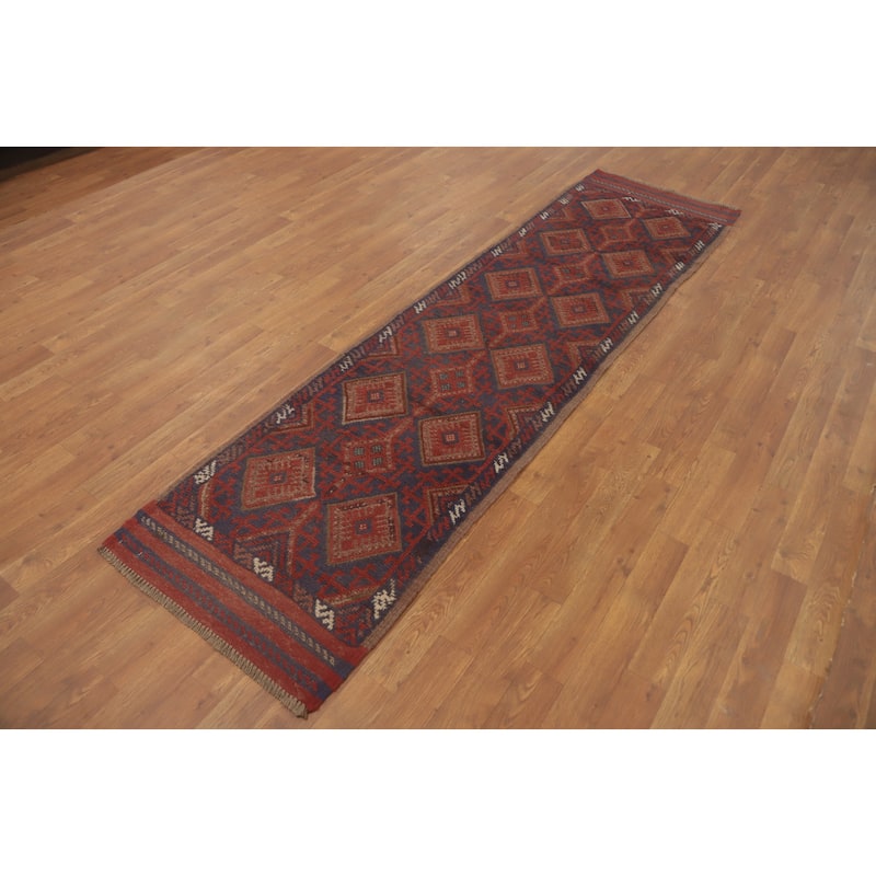 Hand Knotted Oriental 100% Wool Carpet Traditional Tribal Red Balouch Runner Rug - 8' 1'' X 2' 1''