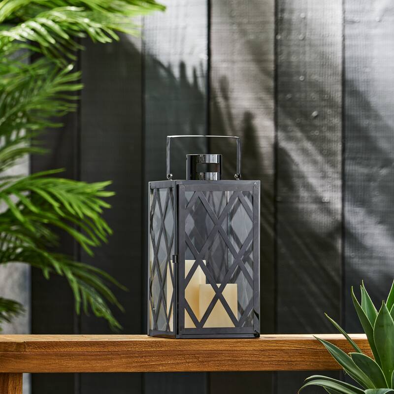 Ashuelot Outdoor Outdoor 14" Stainless Steel Lantern by Christopher Knight Home - Black/ Clear