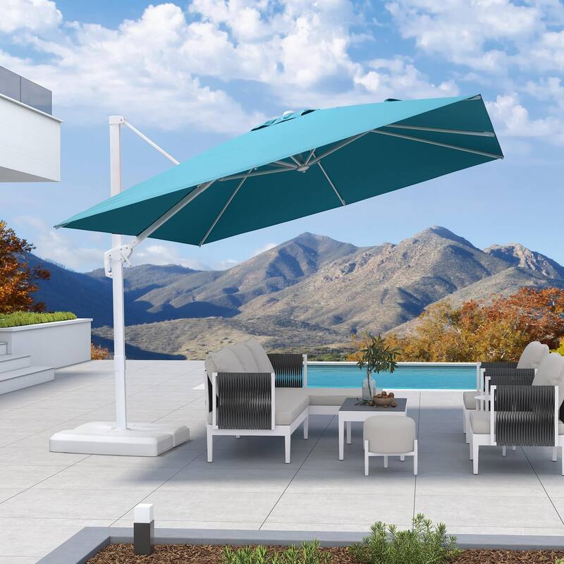 PURPLE LEAF White Cantilever Patio Umbrella with 360 Degree Rotation With Base