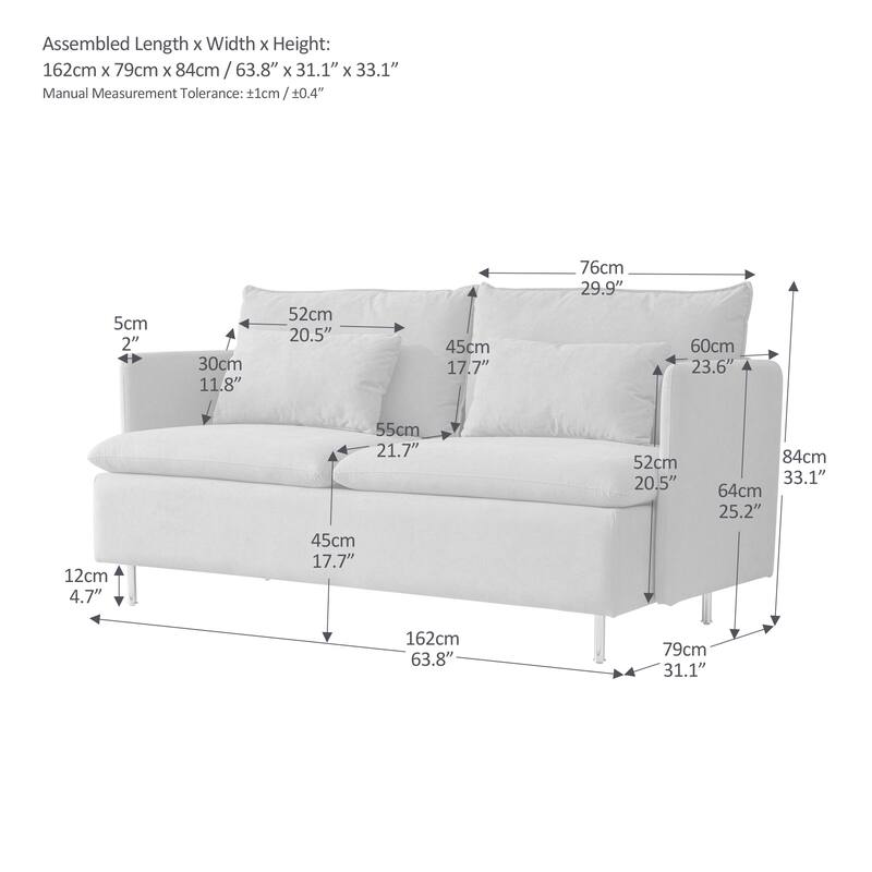 63.8'' Modern Fabric Upholstered Loveseat Couch,With 2 Pillow,2 Seat