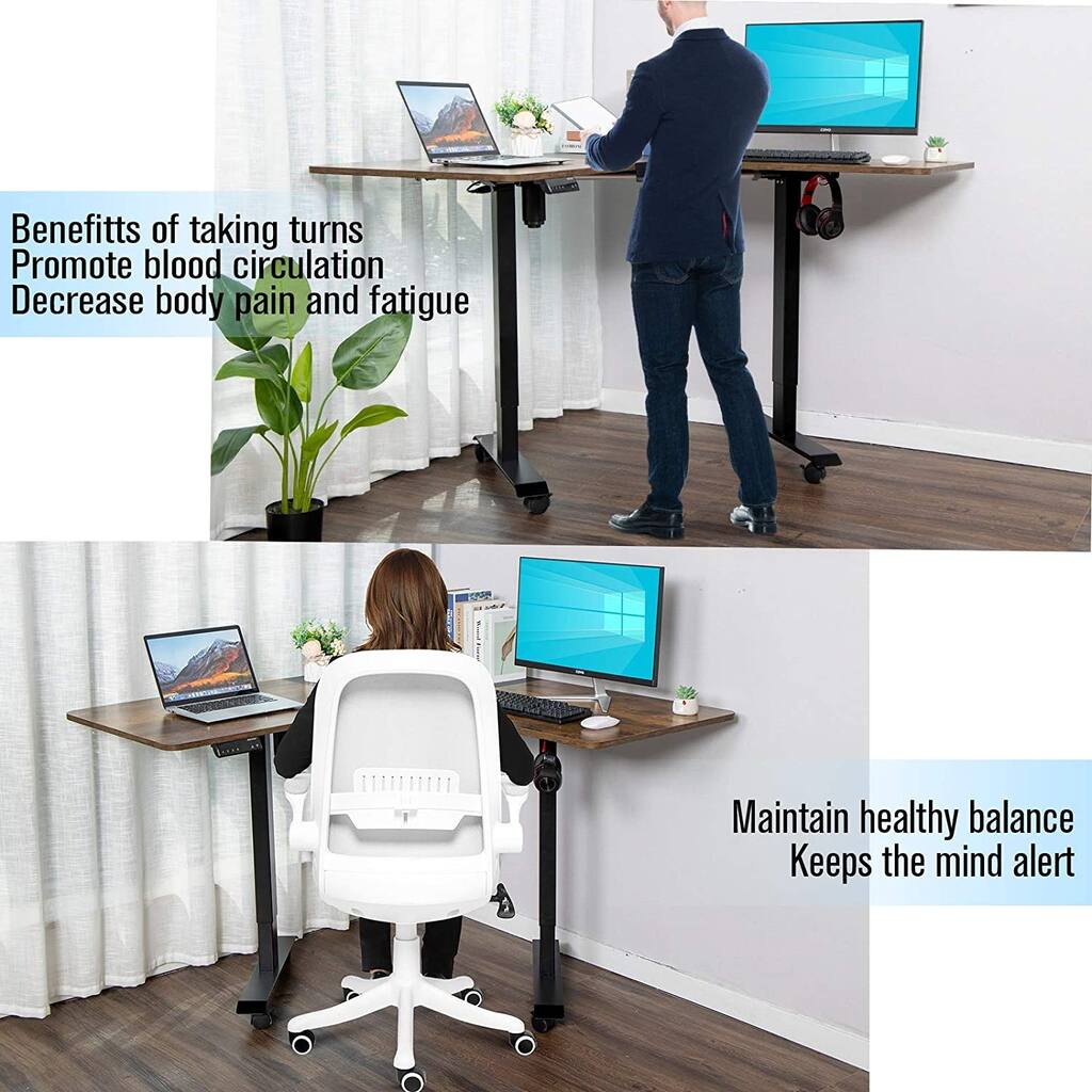 Rustic Brown L-Shaped Electric Height Adjustable Corner Computer Desk