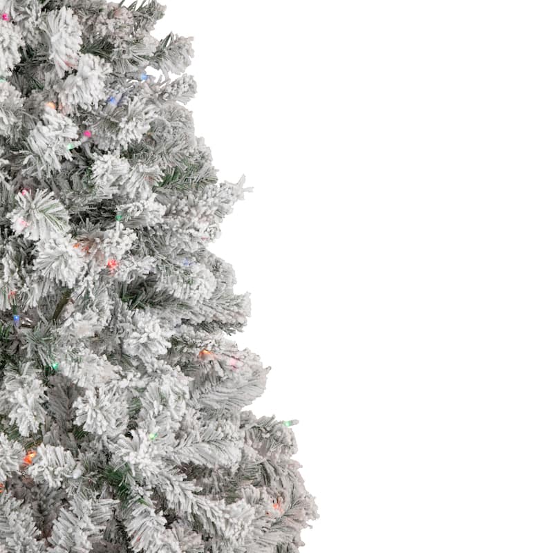 6.5' Pre-Lit Flocked Madison Pine Artificial Christmas Tree Multi Lights