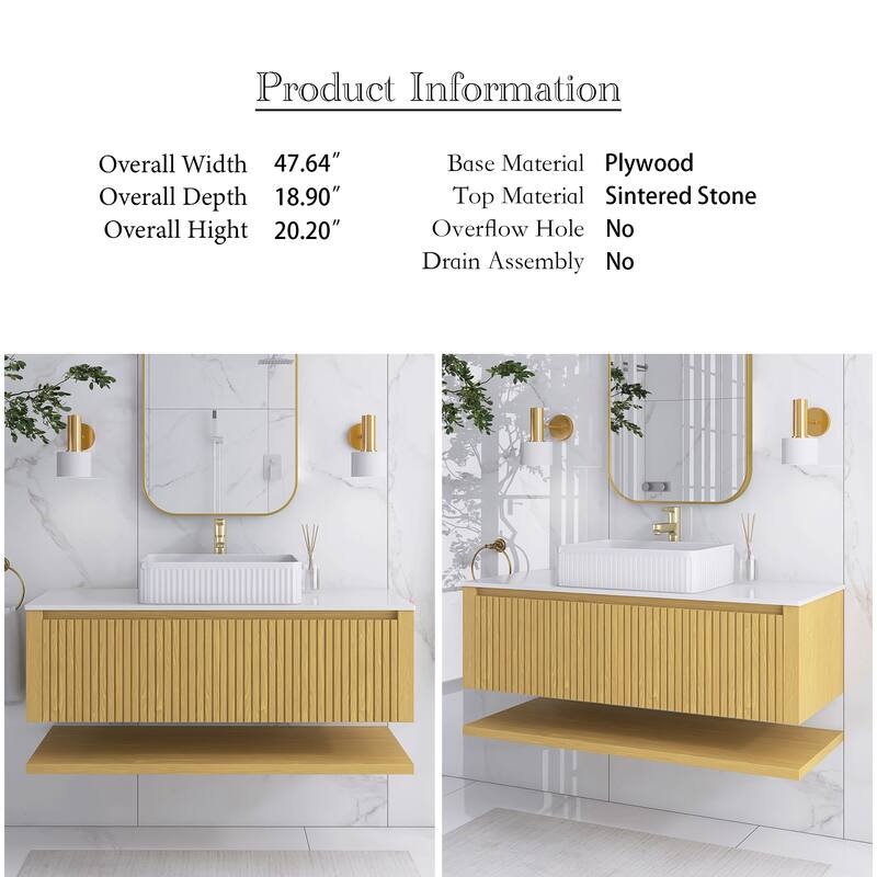 48" Wall-Mounted Bathroom Vanity with Ceramic Sink - 47.64'' x 18.9'' x 20.2''