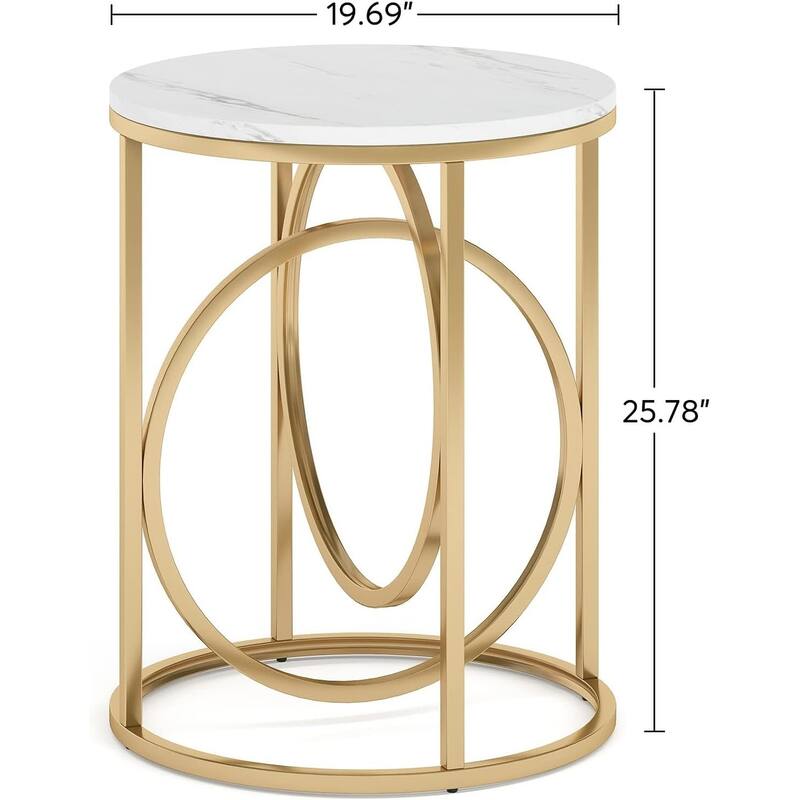 20" Round End Table, White and Gold Accent Table
