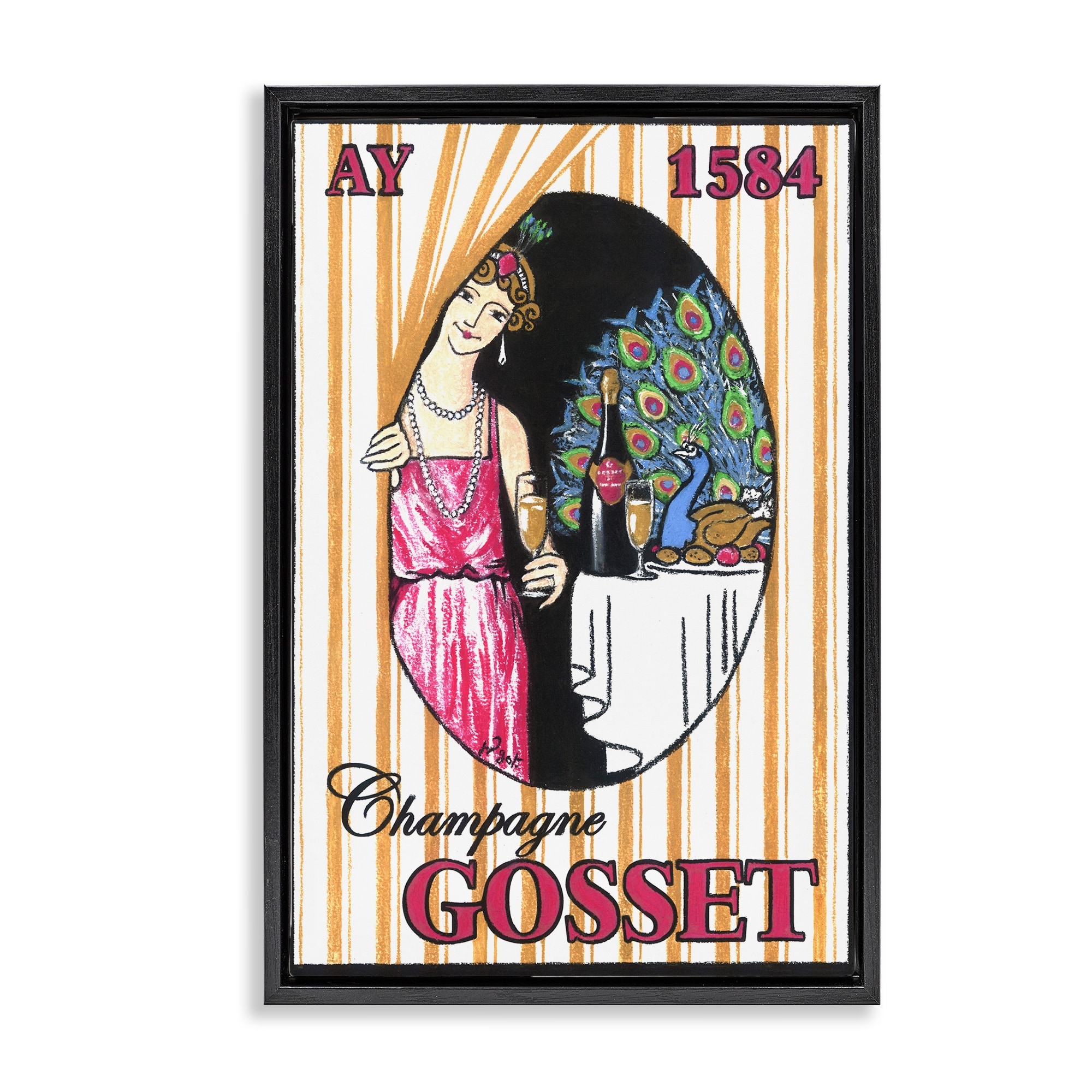 Stupell Vintage Woman & Champagne Framed Floater Canvas Wall Art Design By Jean-Pierre Got