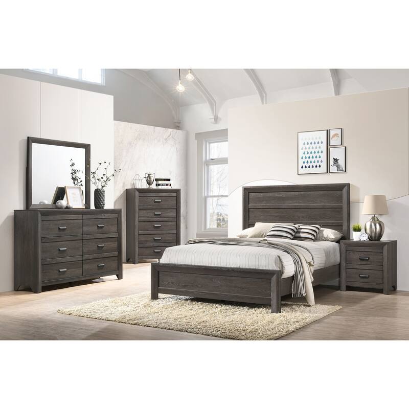 Essa 6 Piece Brown Classic Panel Bedroom Set - King