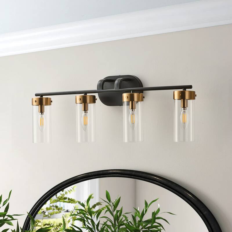 4-Lights Glass Shade Creative Bathroom Vanity Lighting - 28.7"D×4.7"W×9.8"H - Gold - 28.7"D×4.7"W×9.8"H