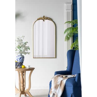Arched Wall Decor Mirror with Metal Frame - Gold