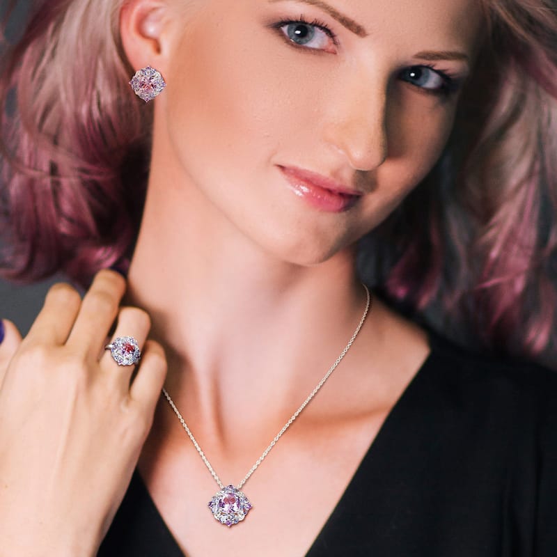 Miadora 11 4/5ct TGW Amethyst Tanzanite Cluster Necklace Ring Earrings Set Sterling Silver