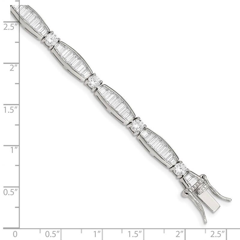 Curata 925 Sterling Silver Solid Polished Open back Box Catch Closure Pave CZ Cubic Zirconia Simulated Diamond Bracelet 7 Inch