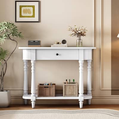 Narrow Console Table with Curved Corner(White)