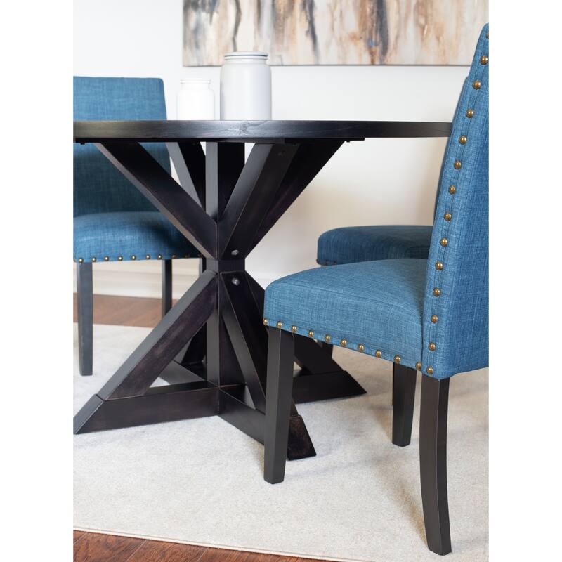Modern 5-Piece Dining Set with Round Cross Base Table & 4 Chairs