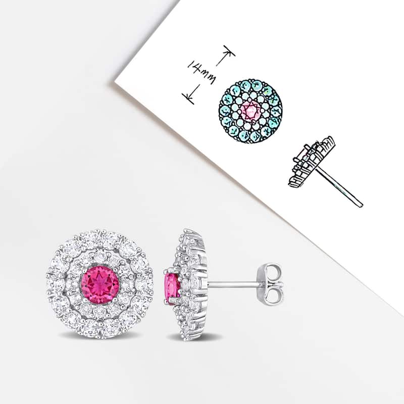 Miadora 4 3/8ct TGW Pink Topaz and White Topaz Halo Stud Earrings Sterling Silver