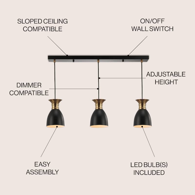 Edison Linear Metal LED Cluster Pendant, Black/Gold by JONATHAN Y