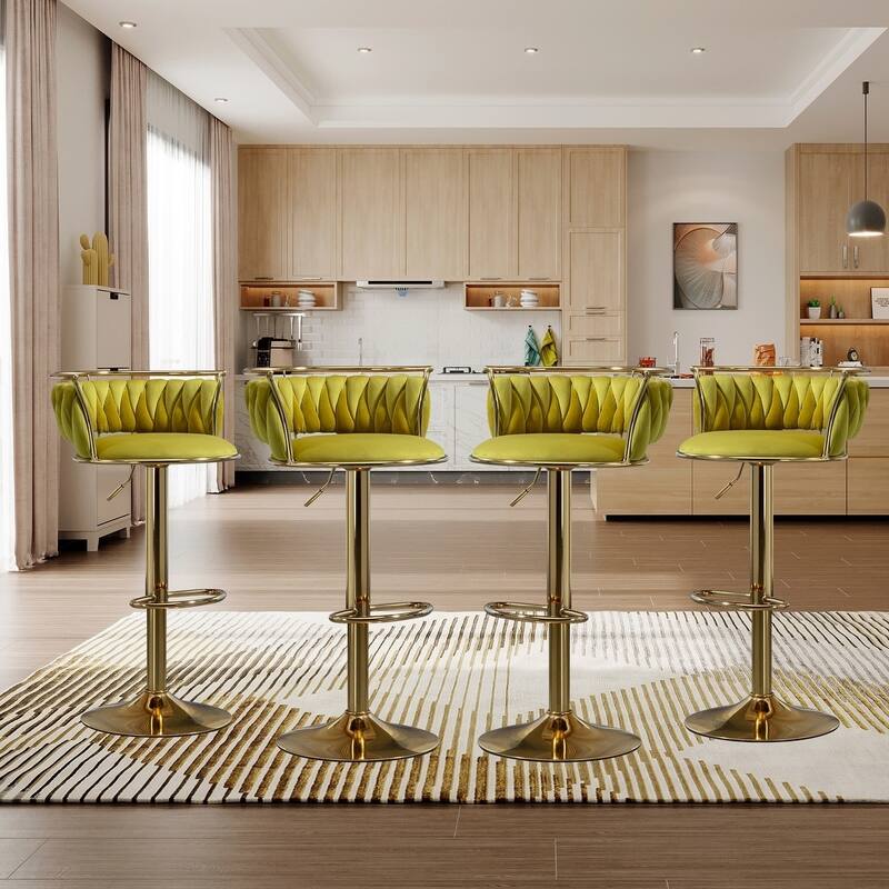 Modern Velvet 26" Adjustable Swivel Bar Stools (Set of 4)