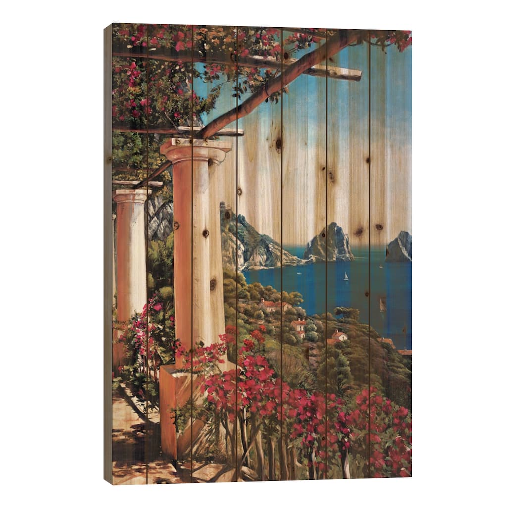 Pergola In Capri Print On Wood by Elizabeth Wright - Multi-Color