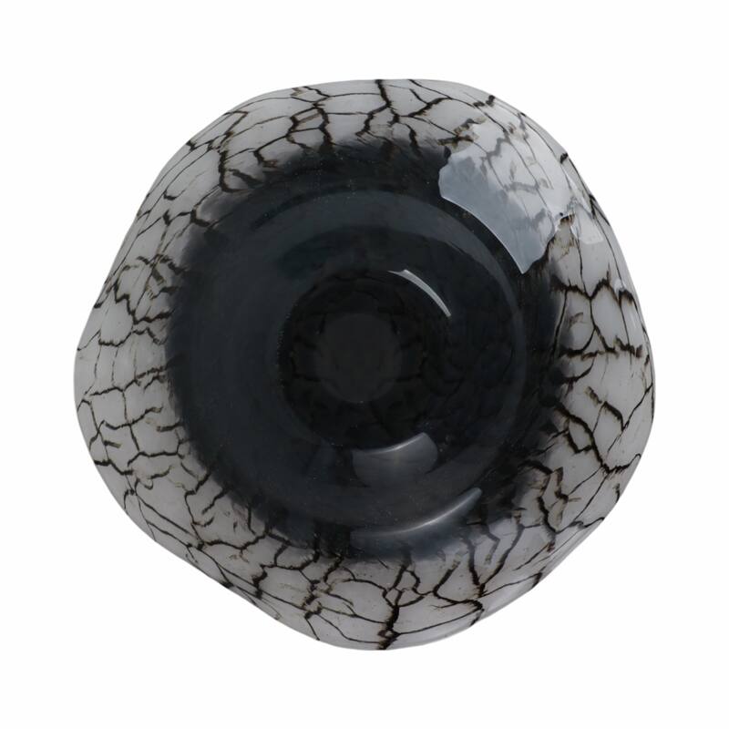 Modern Glass Bowl with Freeform Rim and Cracked Vein Texture - 12" x 12" x 2"
