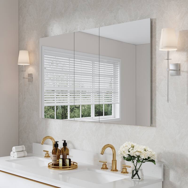 52"W X 30'H Bathroom Recessed or Surface Wall Mount Medicine Cabinet With Adjustable Glass Shelves