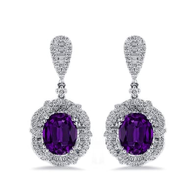 Auriya 4 5/8ct Fancy Oval-cut Amethyst Halo Diamond Drop Earrings 2 1/8ctw 18k Gold