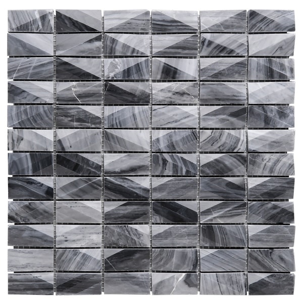 TileGen. 1" x 2" 3D Cut Marble Mosaic in Gray Wall Tile (10 sheets/9.7sqft.). Opens flyout.