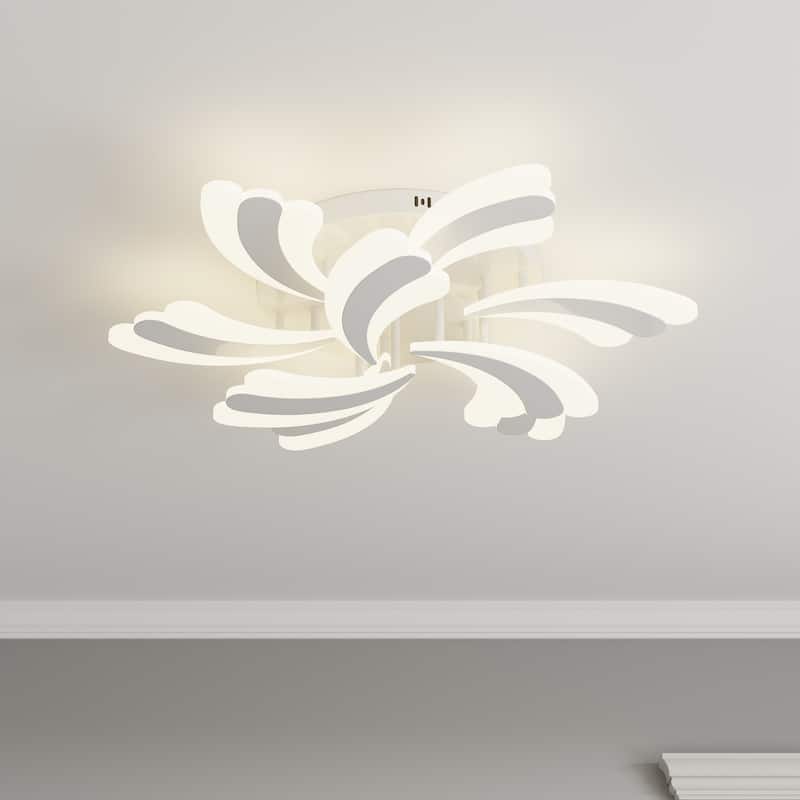 Modern 7-Light White Curved Acrylic Semi Flush Mount Ceiling Light - White