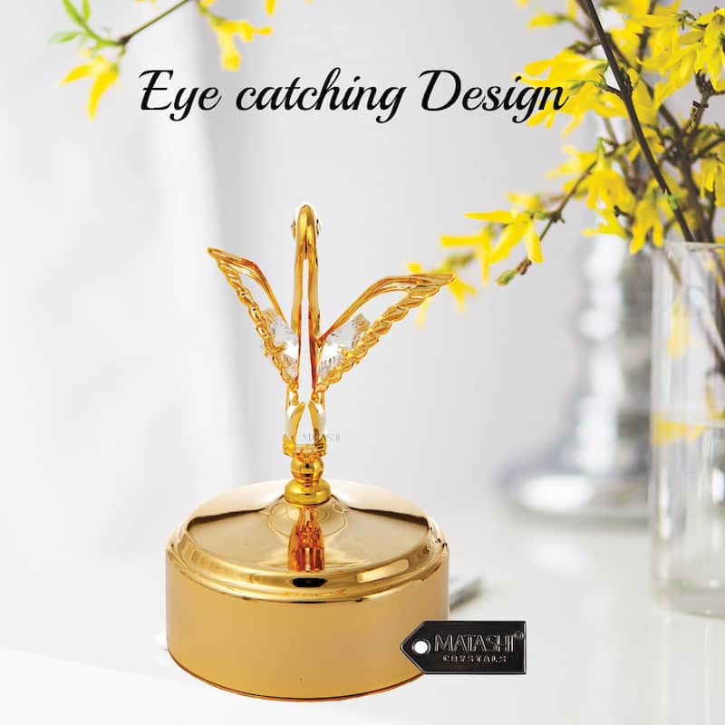 Matashi 24K Gold Plated Music Box with Crystal Studded Swan Figurine, Swan Lake