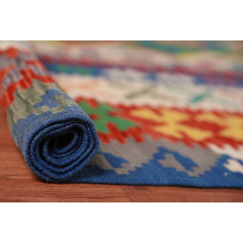 Geometric Kilim Oriental Large Rug Living Room Hand-Woven Wool Carpet - 10'2"x 16'3"