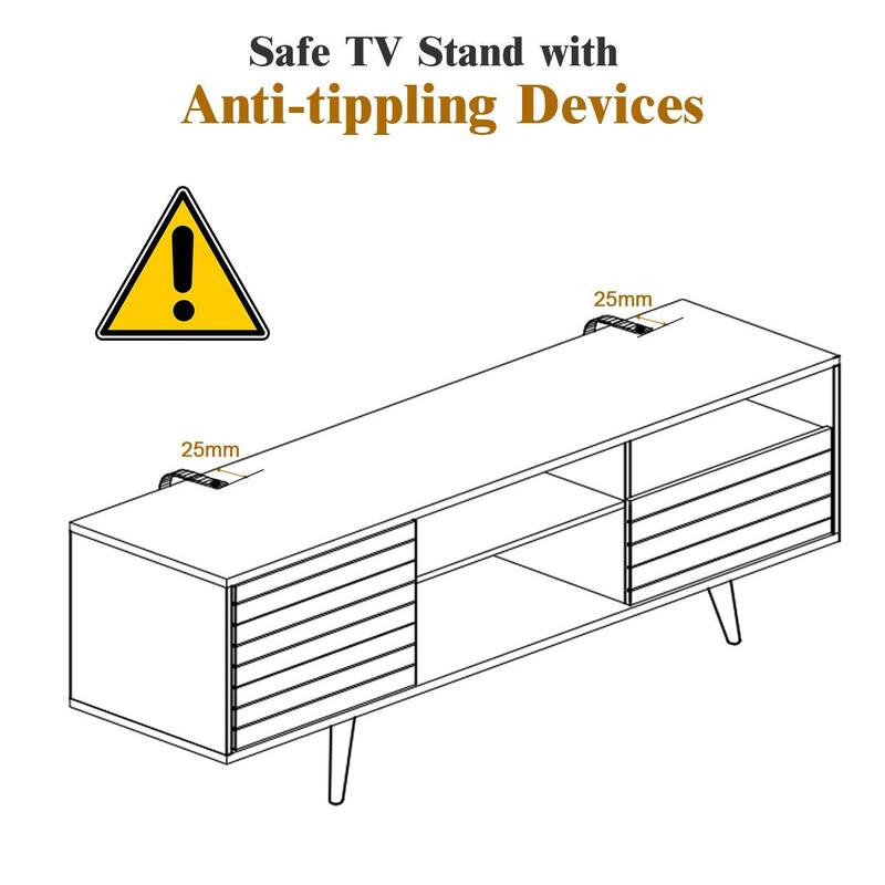 Gymax Modern TV Stand/Console Cabinet 3 Shelves Storage Drawer Splayed - See Details