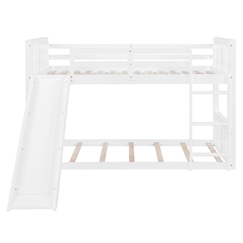 Wooden Twin Over Twin Bunk Bed with Slide and Ladder, Space-Saving Design for Kids and Teens