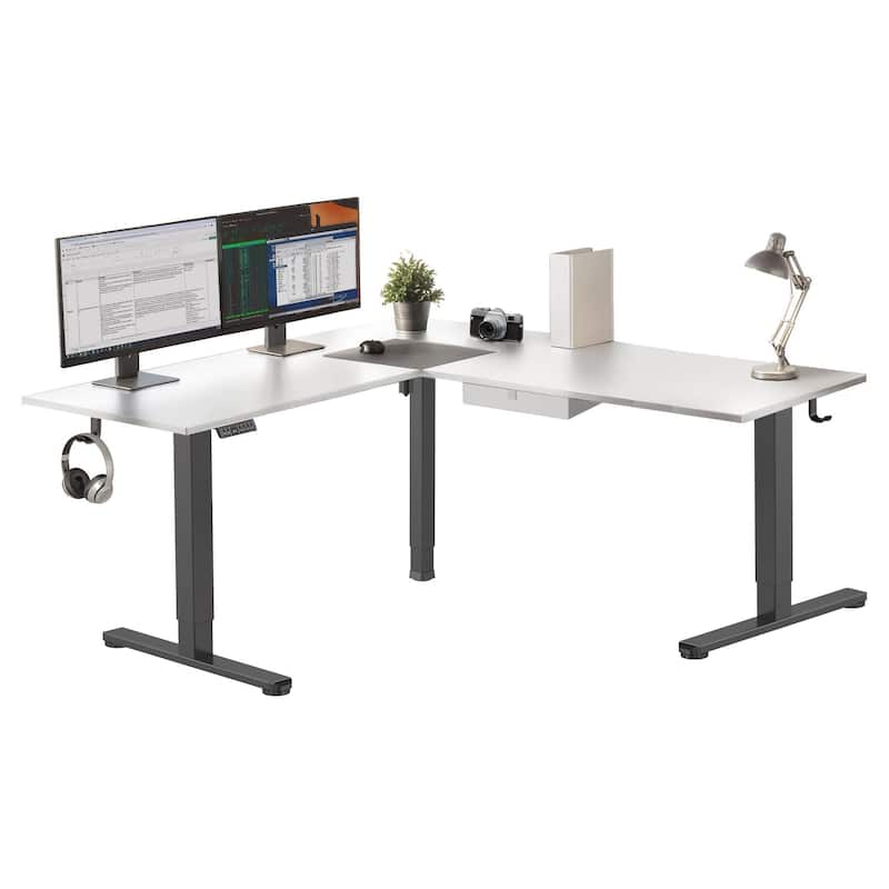 Mount-It! XL 75"W Electric Corner Adjustable Standing Desk, White/Black (MI-15026)