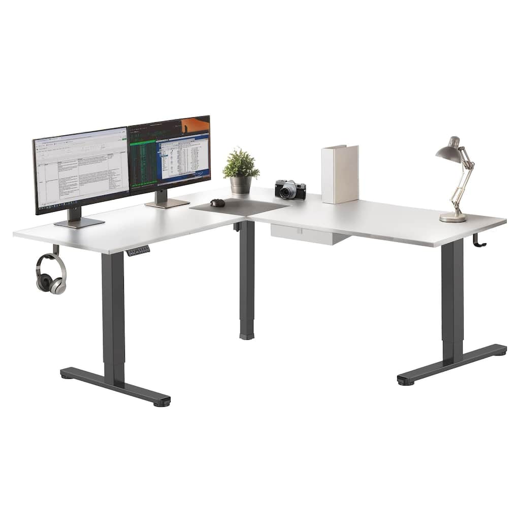 Mount-It! XL 75"W Electric Corner Adjustable Standing Desk, White/Black (MI-15026)