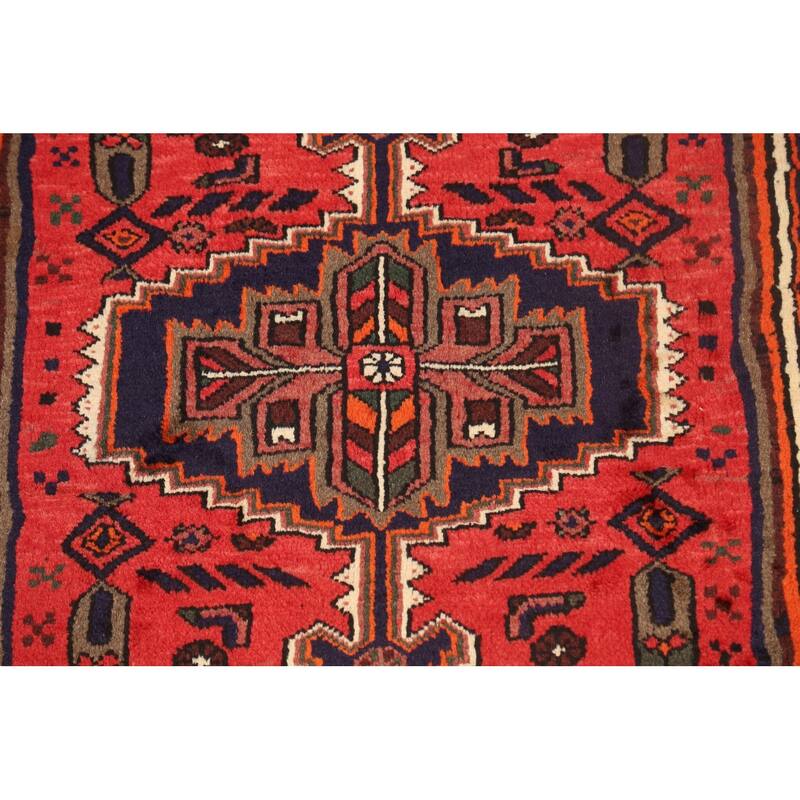 Geometric Persian Hamedan Traditional Area Rug Wool Handmade Carpet - 3'3" x 4'10"