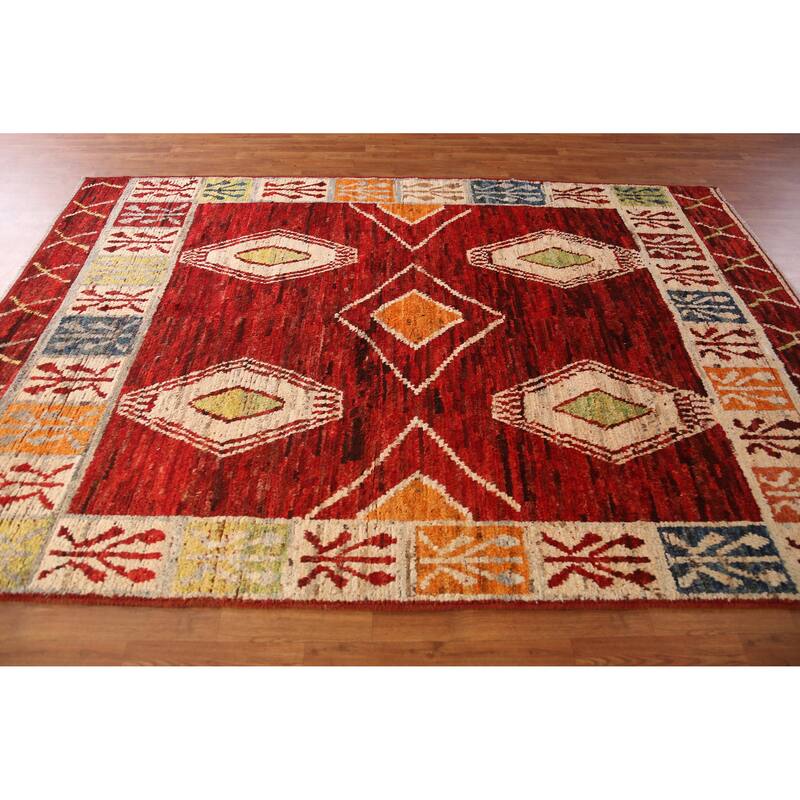 Red Moroccan Oriental Area Rug Handmade Wool Carpet - 6'9" x 9'10"