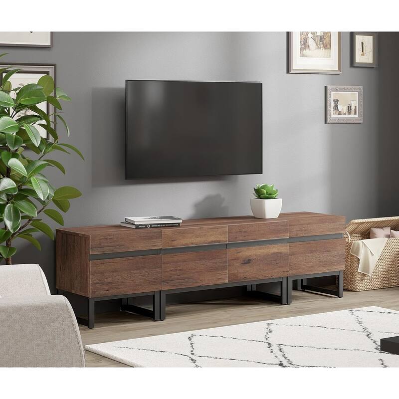 WAMPAT Modern TV Stand for TVs up to 50 inch TV, 2 in 1 Entertainment Center TV Console with Storage Cabinets and Metal Base - 71 Inch - Brown