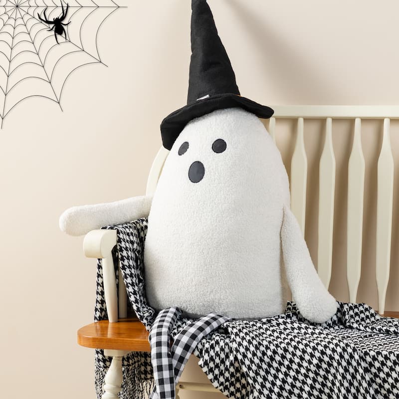 Glitzhome 65.25"H Halloween Oversized Lighted Fabric Ghost Sitter Porch Decor, with Timer