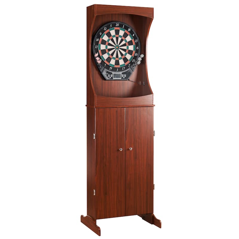 Hathaway Outlaw Electronic Dartboard and 81-in Free-Standing Cabinet - Cherry Finish - Brown