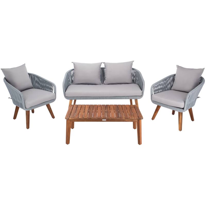 SAFAVIEH Outdoor Tobia 4-Piece Patio Conversation Set - 55W x 30D x 28H