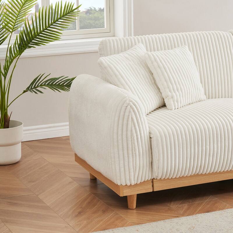 85" Modern Corduroy Loaf Sofa with Four Throw Pillows