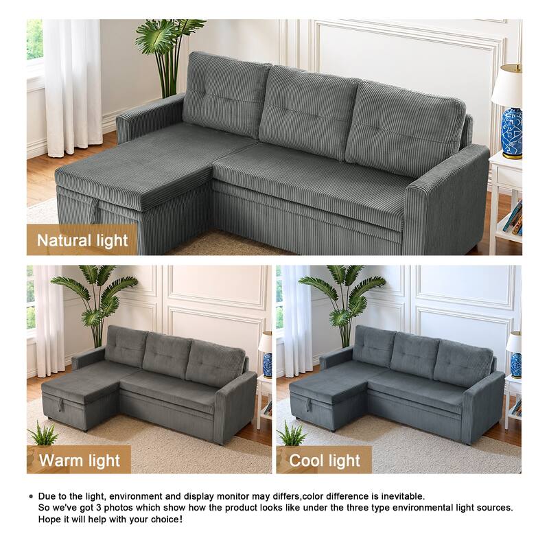 Tufted Convertible Corduroy/ Linen Modular Sectional Sofa with Storage Chaise