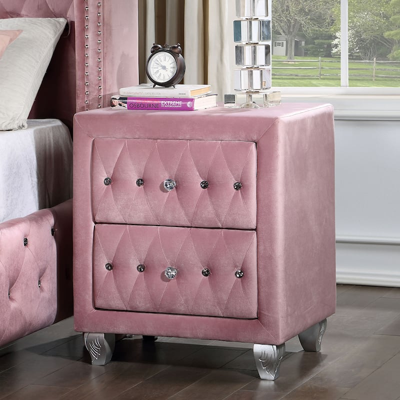 Vyvi Glam Pink Fabric 5-Piece Upholstered Panel Bedroom Set by Furniture of America